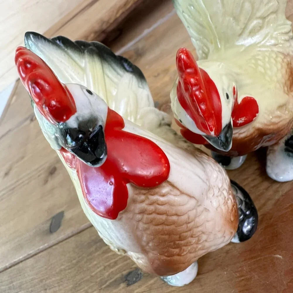 Vintage Chicken Salt Pepper‎ Shakers Rooster Hen Ceramic Shaker Farm Decor